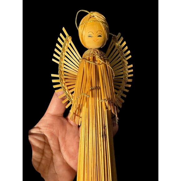 VTG wicker Wood Angel Christmas Ornaments Hand Made 8” Christmas Home Decor 70s - Picture 2 of 10